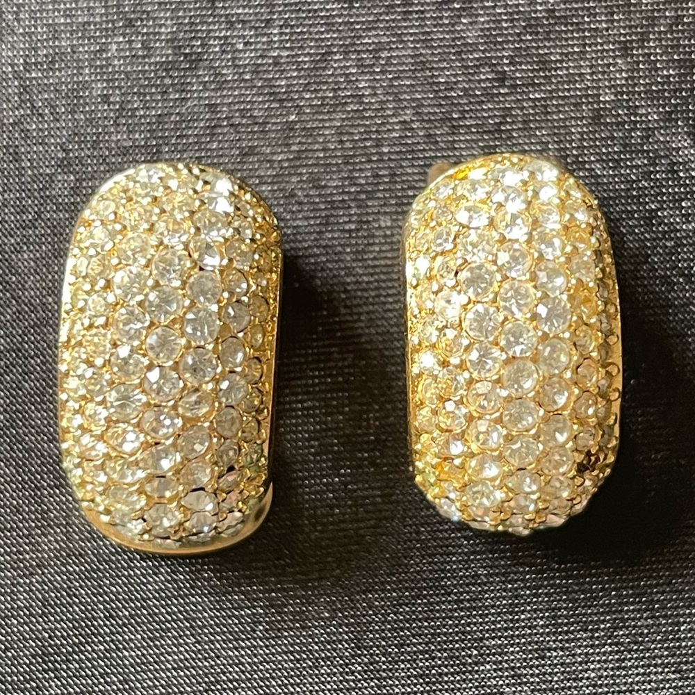 Vintage Christian Dior Hoop Huggie Clip-On Earrings Designer - Missing 2 stones